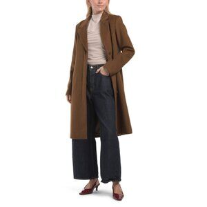 COLE HAAN Tobacco Wool Blend Single Breasted Coat